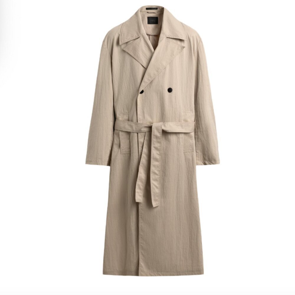 Zara Men's Oversized Fit Trench Coat Crinkle Tan Lightweight NWT S-M Size - Picture 2 of 14